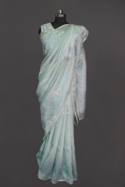 Organza Tissue With Border Sequence Work