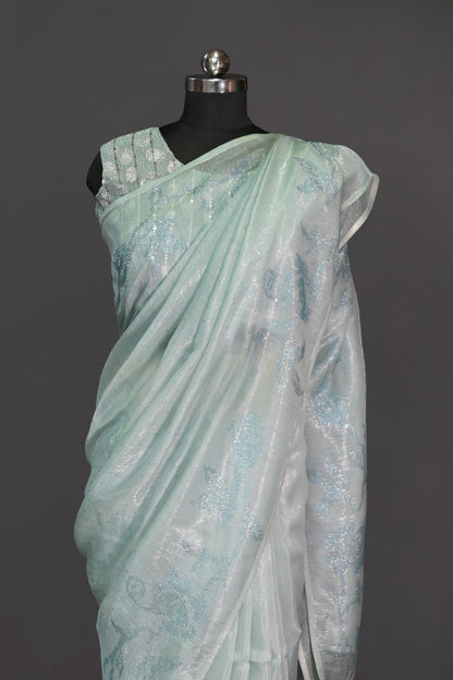 Organza Tissue With Border Sequence Work