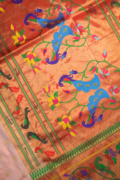 Paithani Handwoven Paithani With Lotus peacock Border