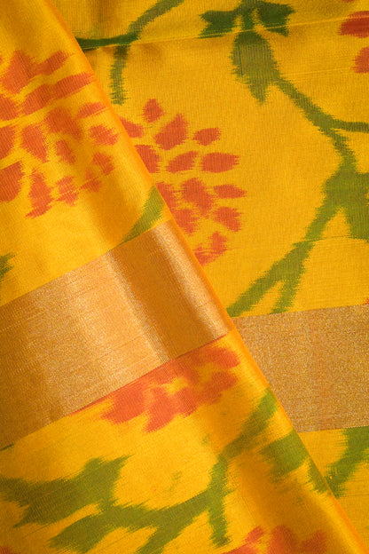 Soft Silk Woven Jari Motifs With Contrast Tie And Dye Weave