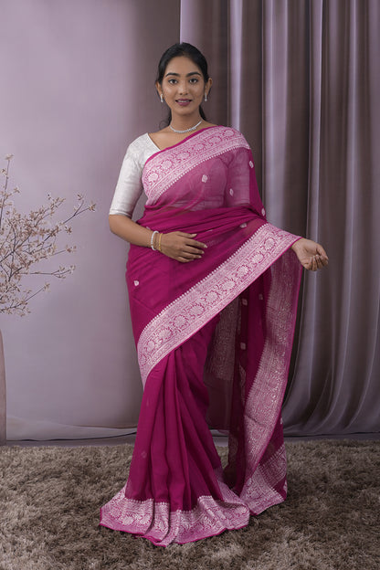 Georgette Woven Silver Jari Buttis All Over