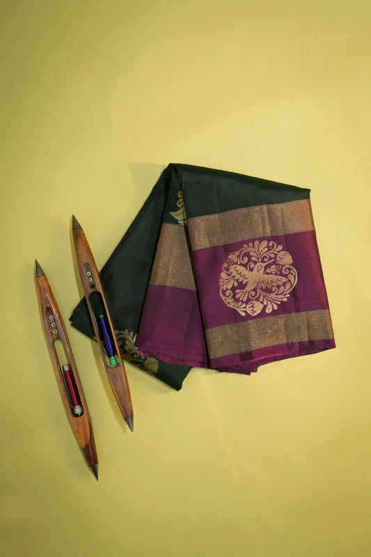Soft Silk Woven Jari Motifs With Double Border