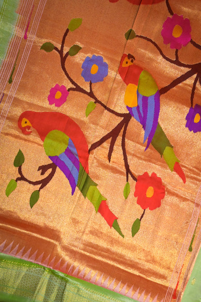 Paithani Handwoven Paithani With Parrot Pallu