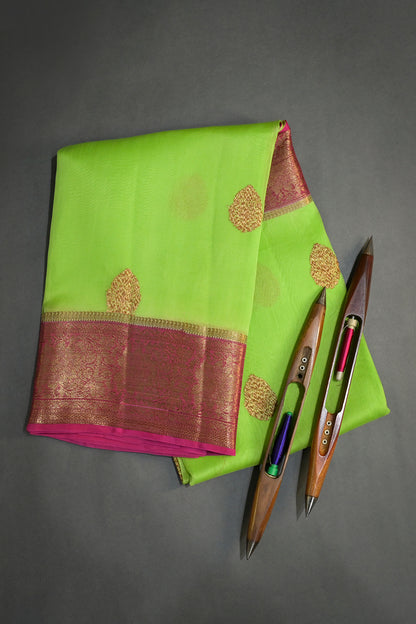 Organza Woven Antique Jari Motifs With Pink Contrast