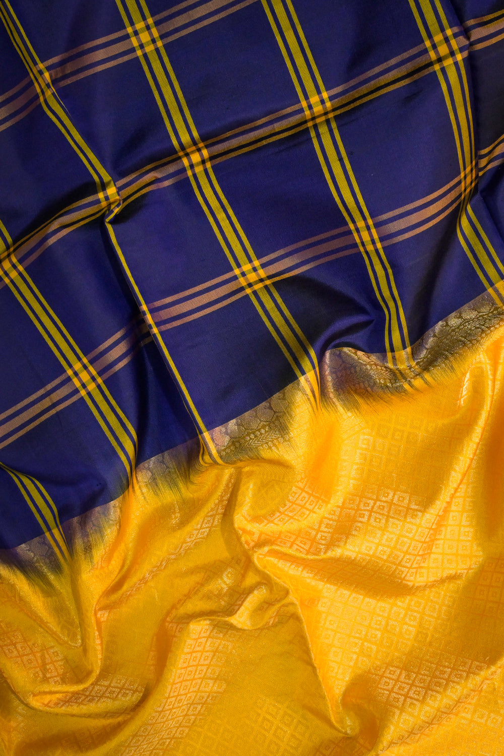 Soft Silk Woven Chex Pattern With Gold Contrast