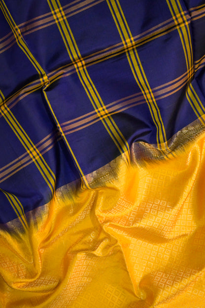 Soft Silk Woven Chex Pattern With Gold Contrast