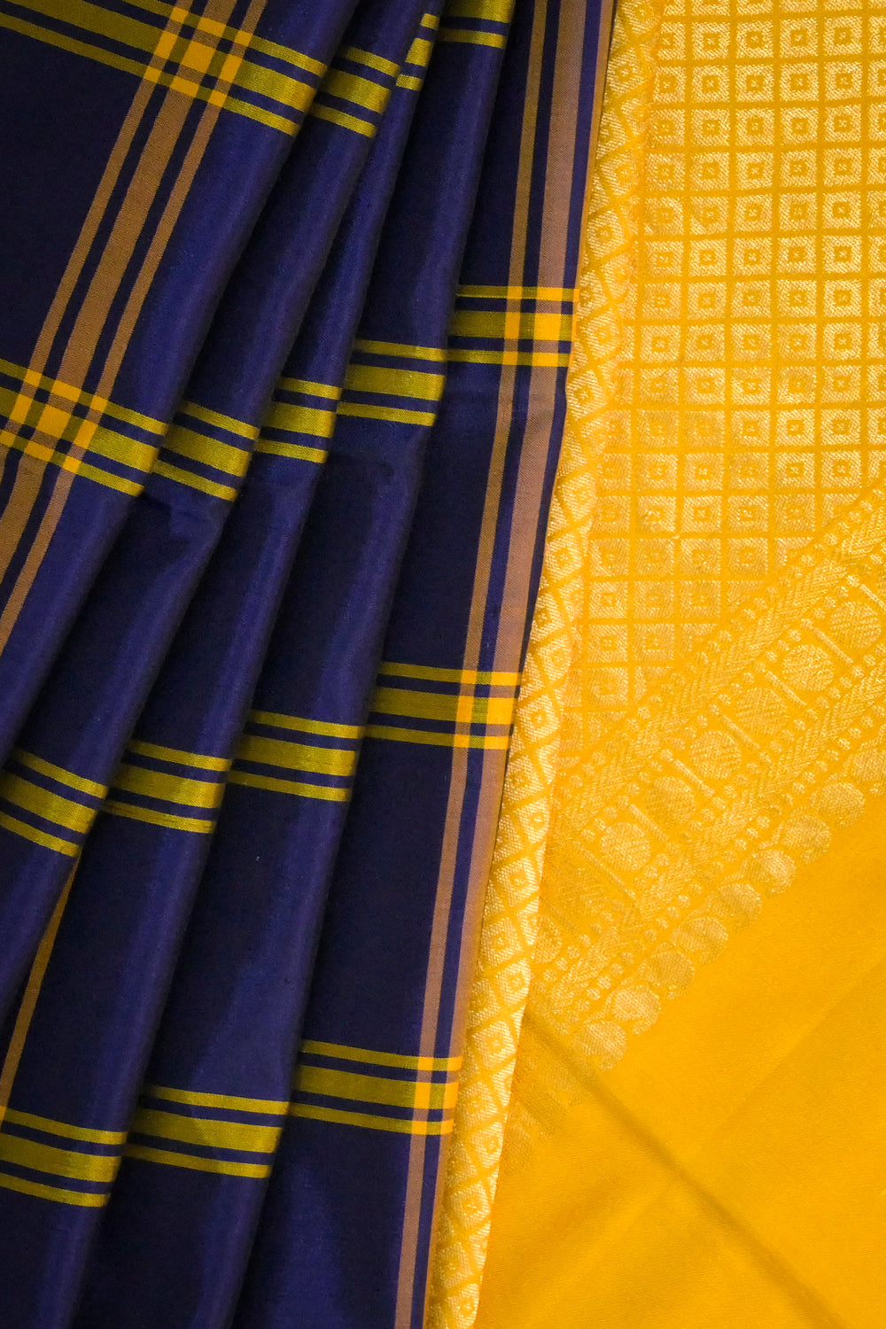 Soft Silk Woven Chex Pattern With Gold Contrast