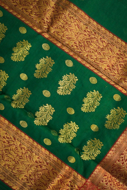 Chanderi Woven Jari Motifs With Red Contrast