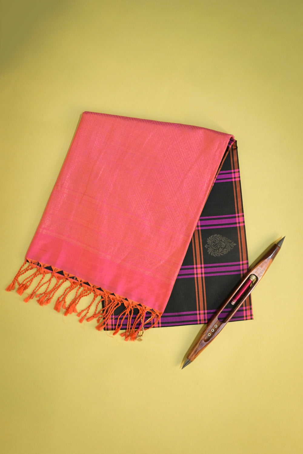 Soft Silk Woven Chex Pattern With Pink Contrast