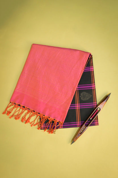 Soft Silk Woven Chex Pattern With Pink Contrast