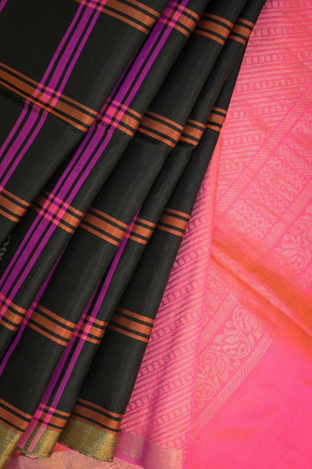 Soft Silk Woven Chex Pattern With Pink Contrast