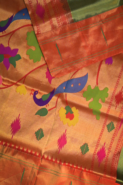 Paithani Handwoven Tissue Paithani With Single Muniya Border