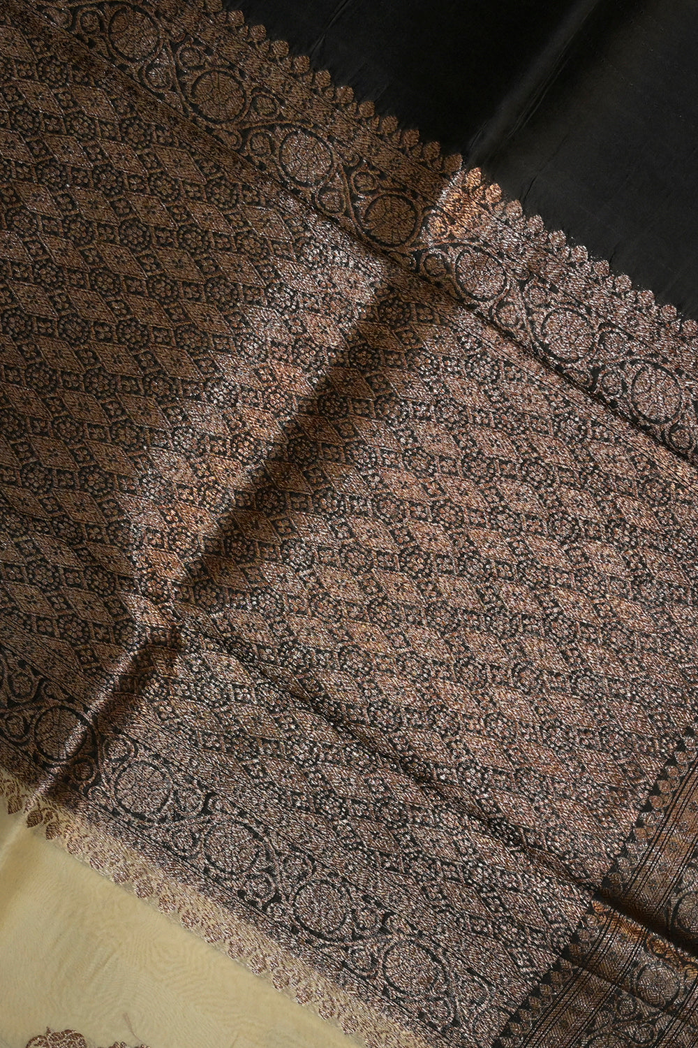 Organza Woven Antique Jari Motifs With Black Contrast