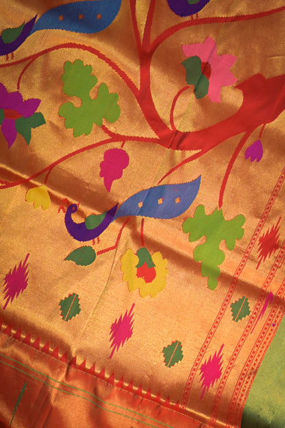 Paithani Handwoven Tissue Paithani With Single Muniya Border