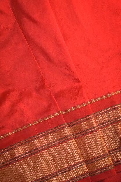 9yard Handwoven Pure Paithani With Peacock Jari Buttis And Red Contrast