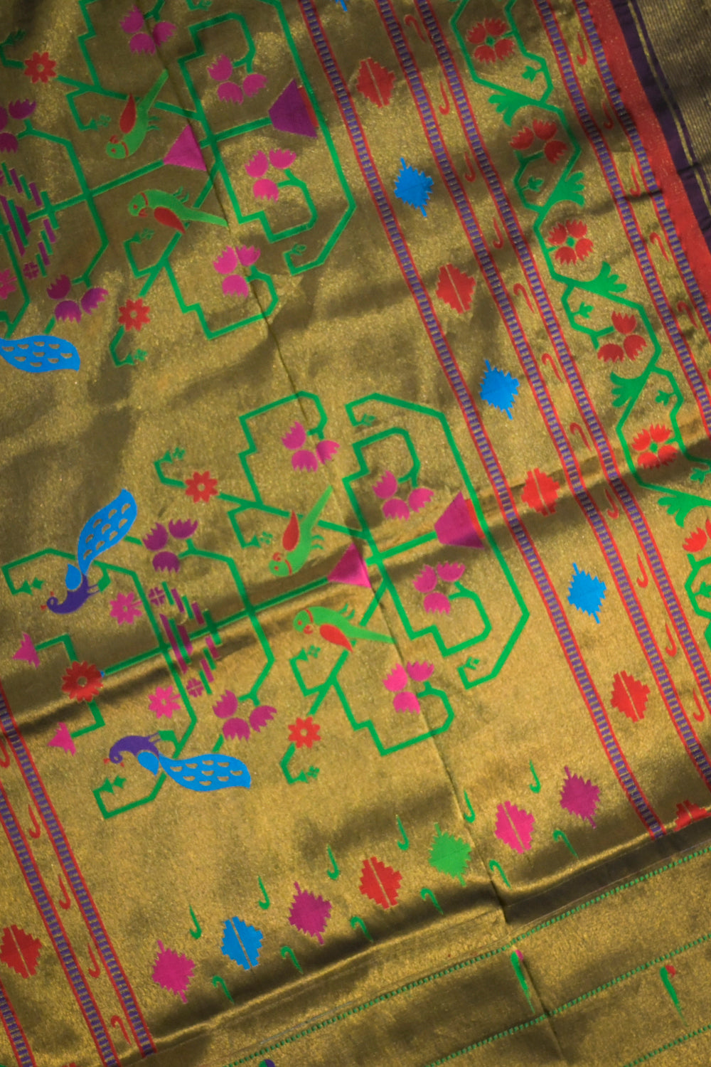 Paithani Handwoven Tissue Paithani With Triple Muniya Border