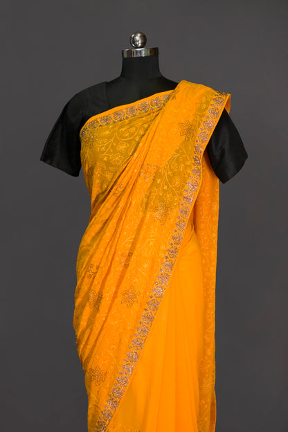 Georgette Saree With Embroidery And Sarowski Work