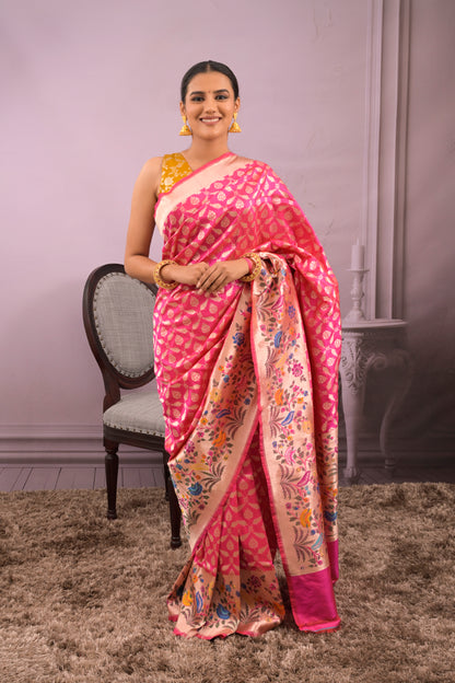 Banarasi Woven All Over Jaal With Lotus Border