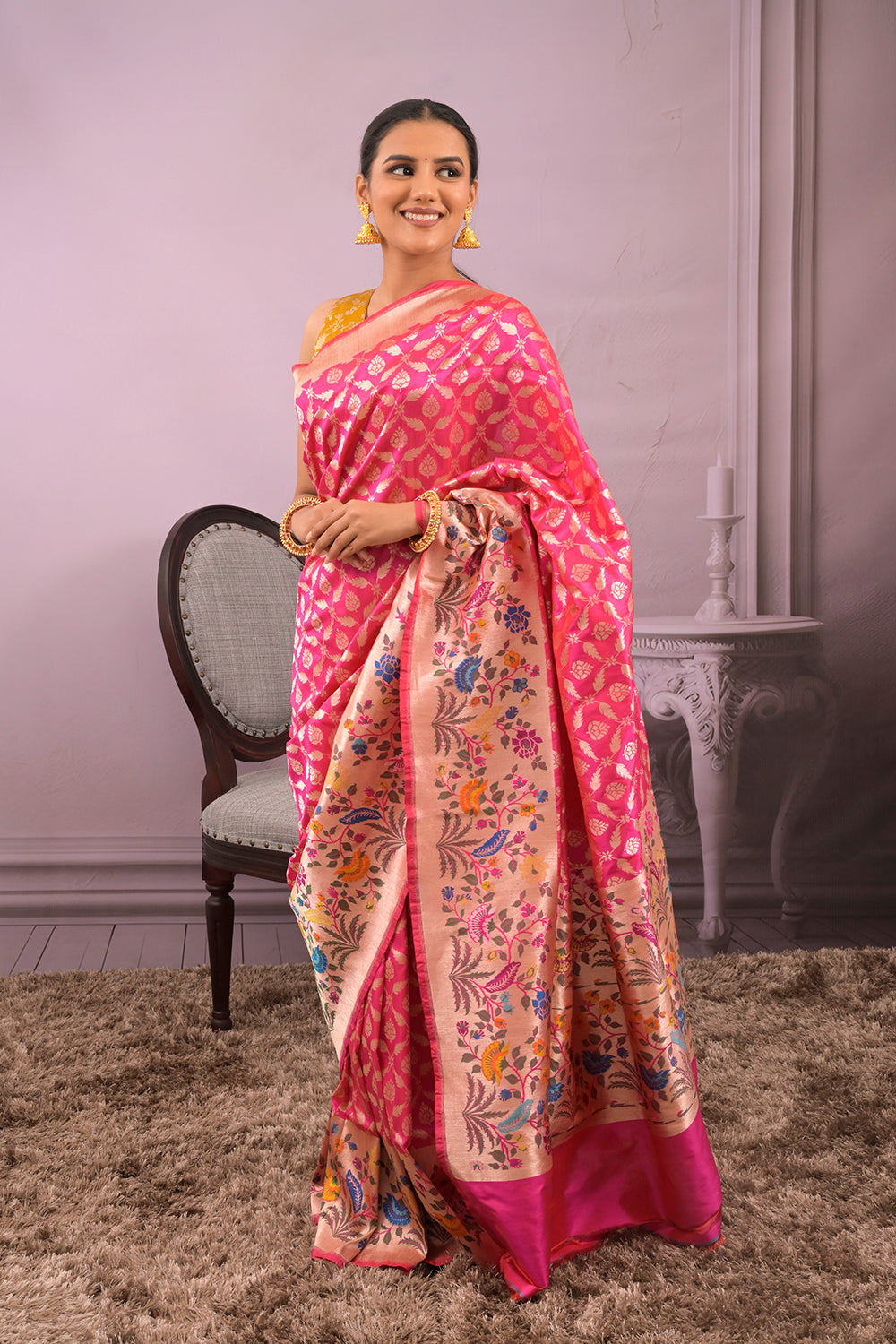 Banarasi Woven All Over Jaal With Lotus Border