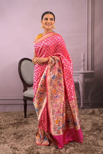 Banarasi Woven All Over Jaal With Lotus Border