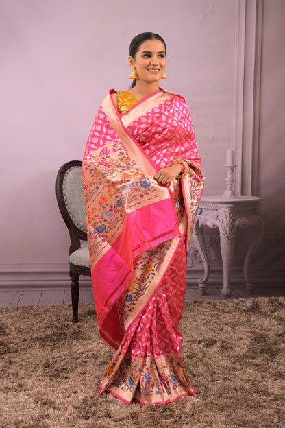Banarasi Woven All Over Jaal With Lotus Border
