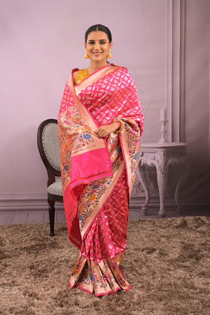 Banarasi Woven All Over Jaal With Lotus Border