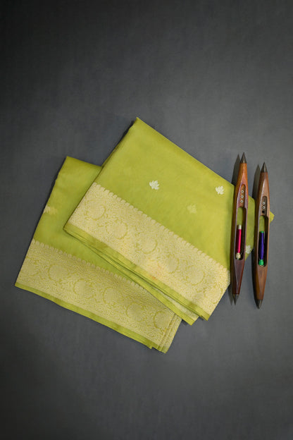 Organza Woven Alternate Gold And Silver Jari Motifs With Self Matching