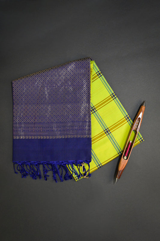 Soft Silk Woven Chex Pattern With Blue Contrast