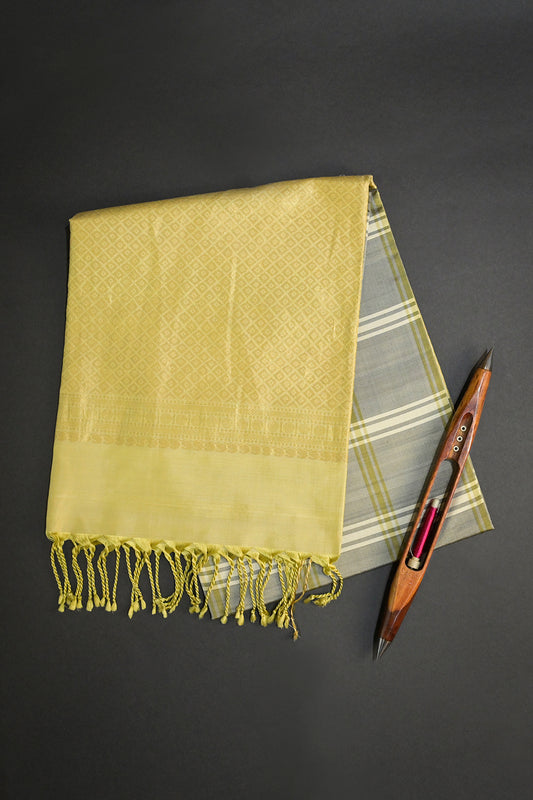 Soft Silk Woven Chex Pattern With Gold Contrast