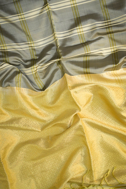 Soft Silk Woven Chex Pattern With Gold Contrast