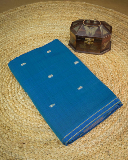 Navy blue Handloom Cotton Paithani Saree with Heavy Zari Pallu