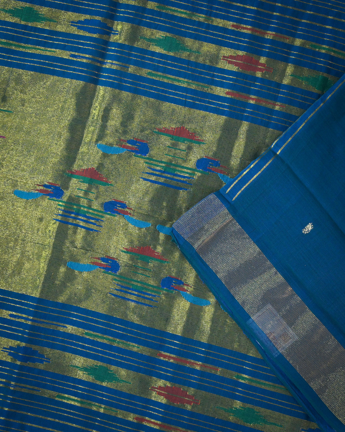 Navy blue Handloom Cotton Paithani Saree with Heavy Zari Pallu