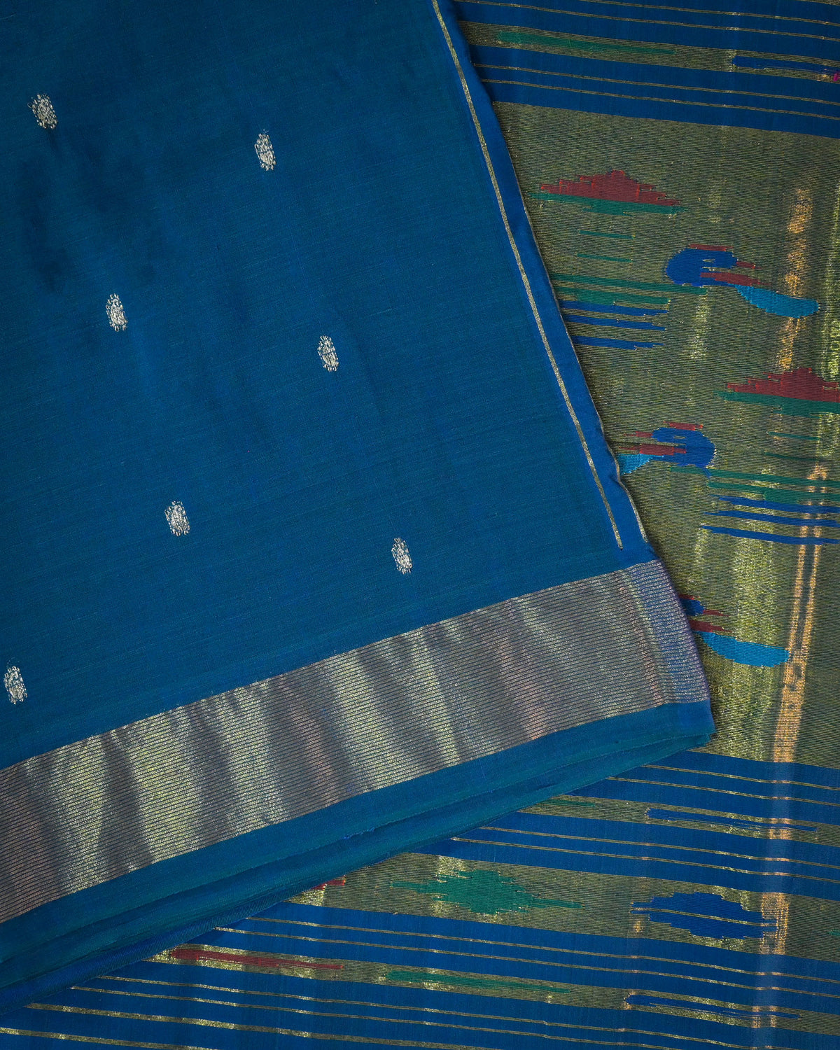 Navy blue Handloom Cotton Paithani Saree with Heavy Zari Pallu
