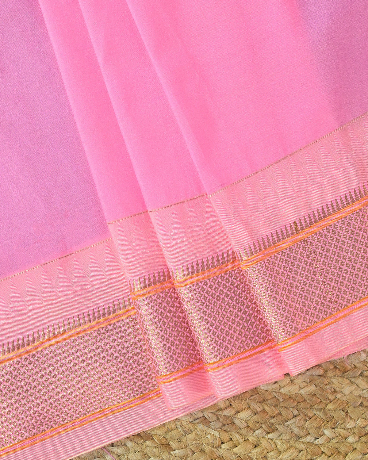 Peacock Blue Semi Paithani Silk Saree with Peach Contrast & Woven Chunri Buttis