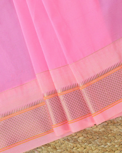 Peacock Blue Semi Paithani Silk Saree with Peach Contrast & Woven Chunri Buttis