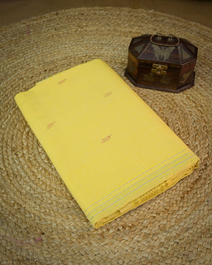 Lemon yellow Handloom Cotton Paithani Saree with Heavy Zari Pallu