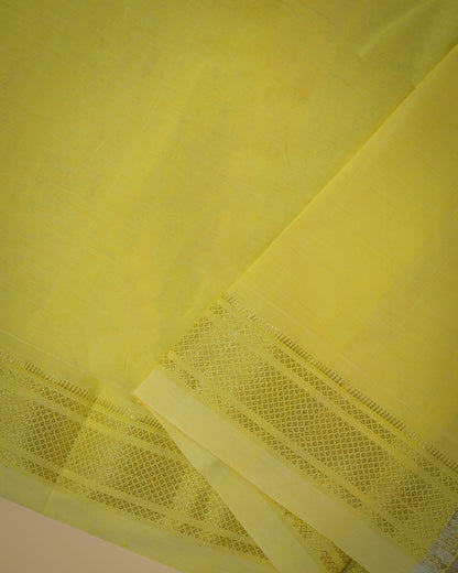 Lemon yellow Handloom Cotton Paithani Saree with Heavy Zari Pallu