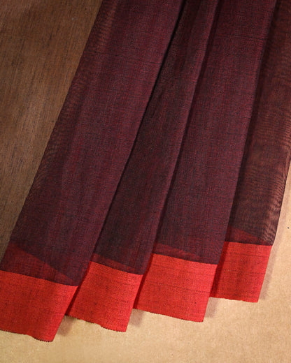 Maroon Kora Silk Saree with Woven antique jari motifs with black contrast