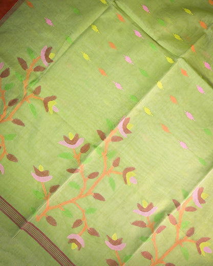 Pista green Kora Silk Saree