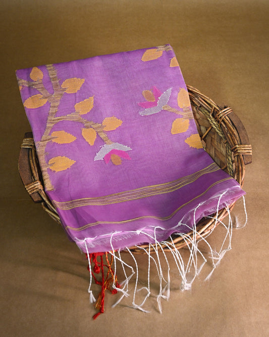 Pastel violet Kora Silk Saree