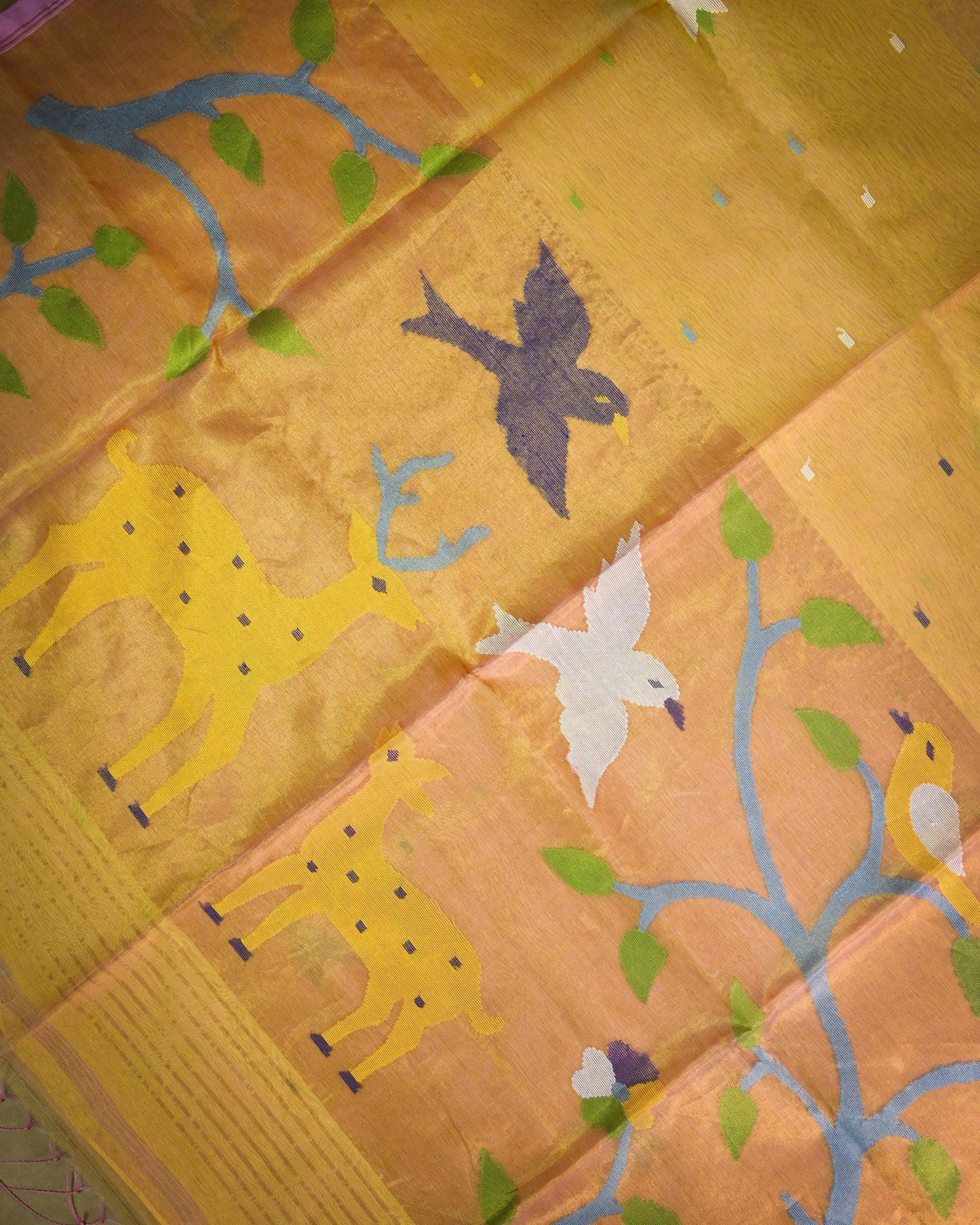 Lemon Yellow Kora Silk Saree