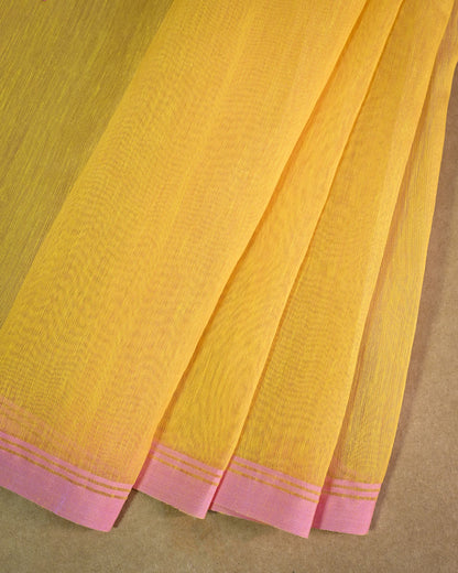 Lemon Yellow Kora Silk Saree