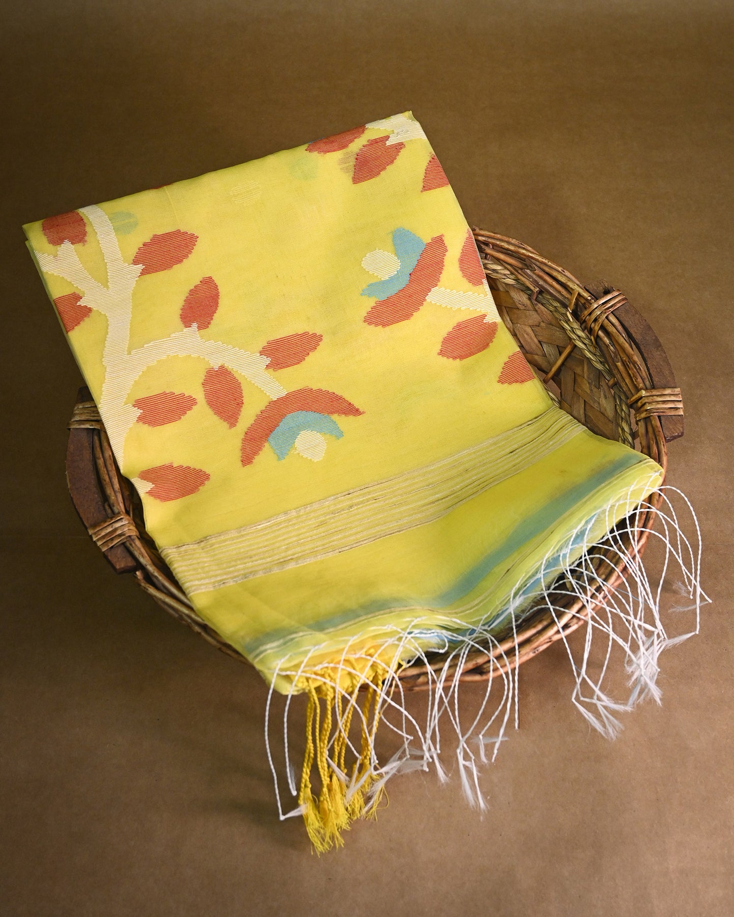 Orange yellow Kora Silk Saree