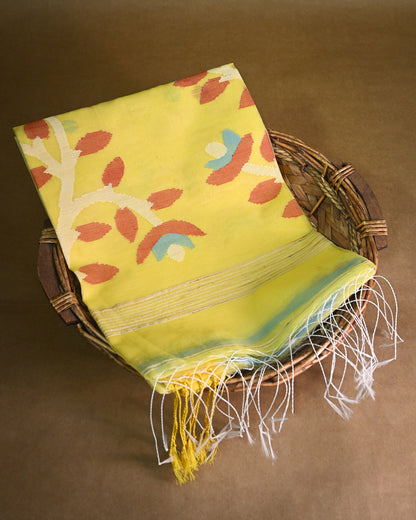 Orange yellow Kora Silk Saree
