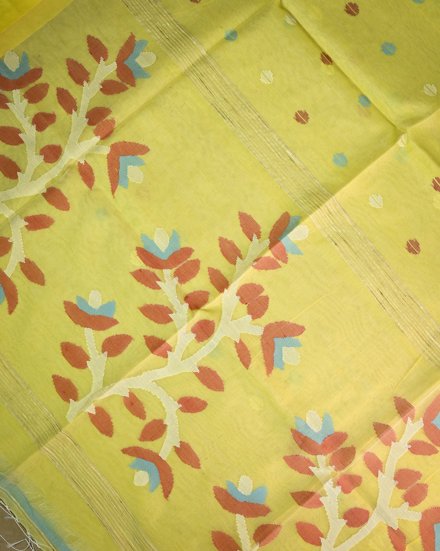 Orange yellow Kora Silk Saree