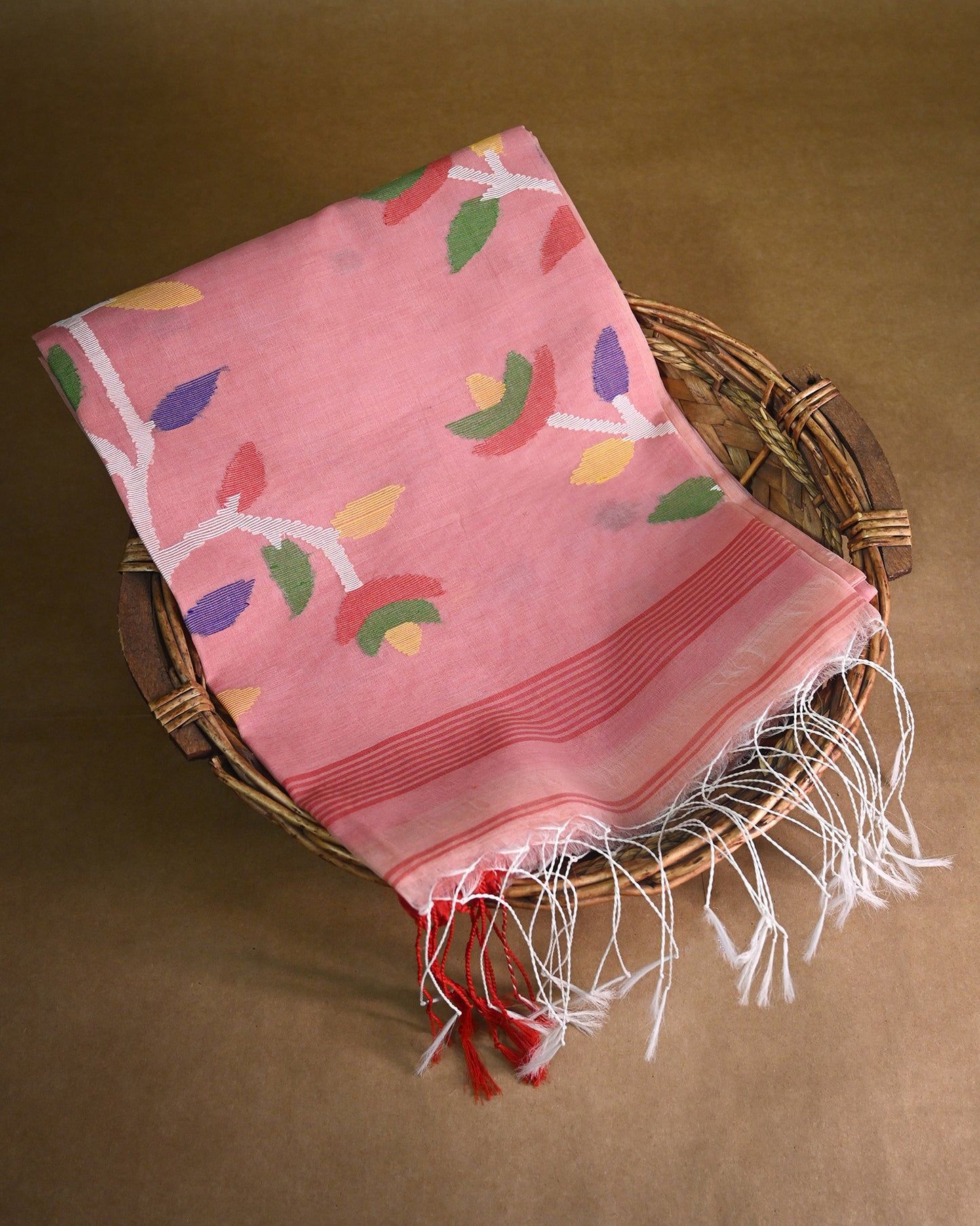 Peach pink Kora Silk Saree