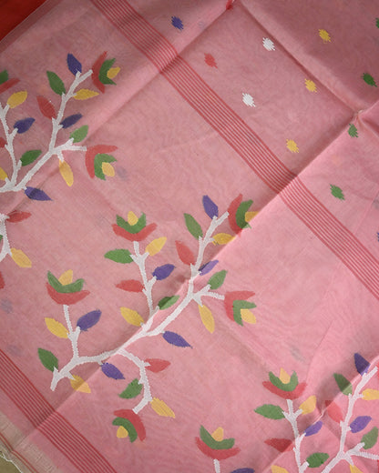 Peach pink Kora Silk Saree