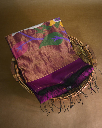 Royal purple Kora Silk Saree
