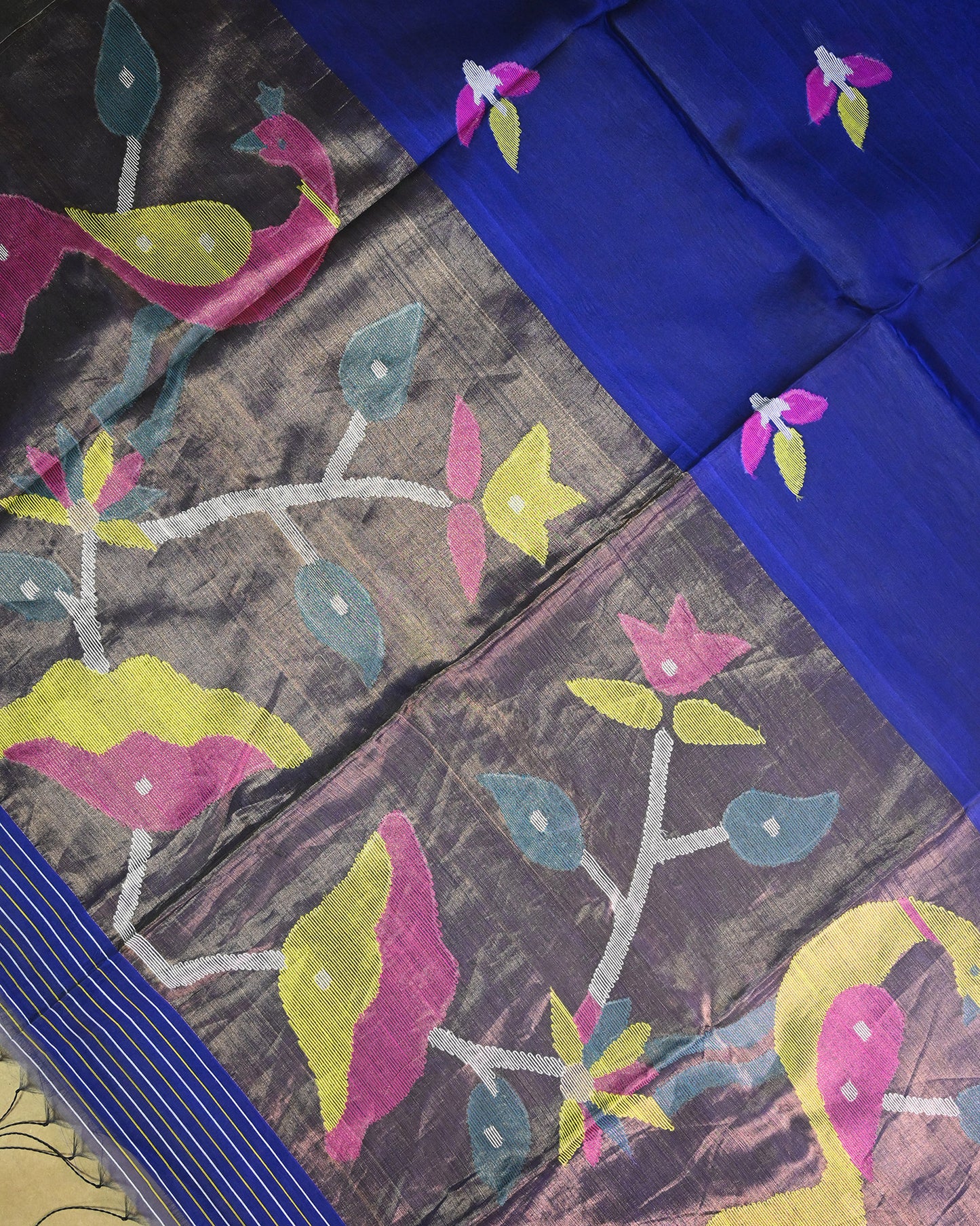 Royal blue Kora Silk Saree