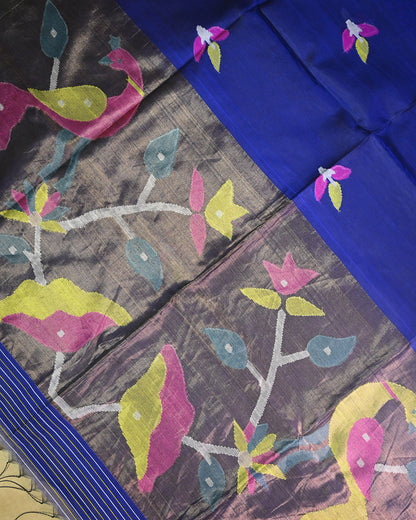 Royal blue Kora Silk Saree
